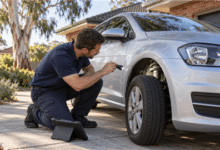 Independent inspector from Instant Auto Reach checking a used car's engine bay